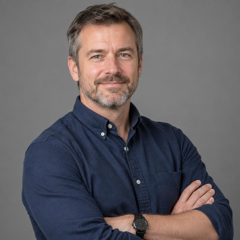 Studio portrait of a senior male broadcast engineer
