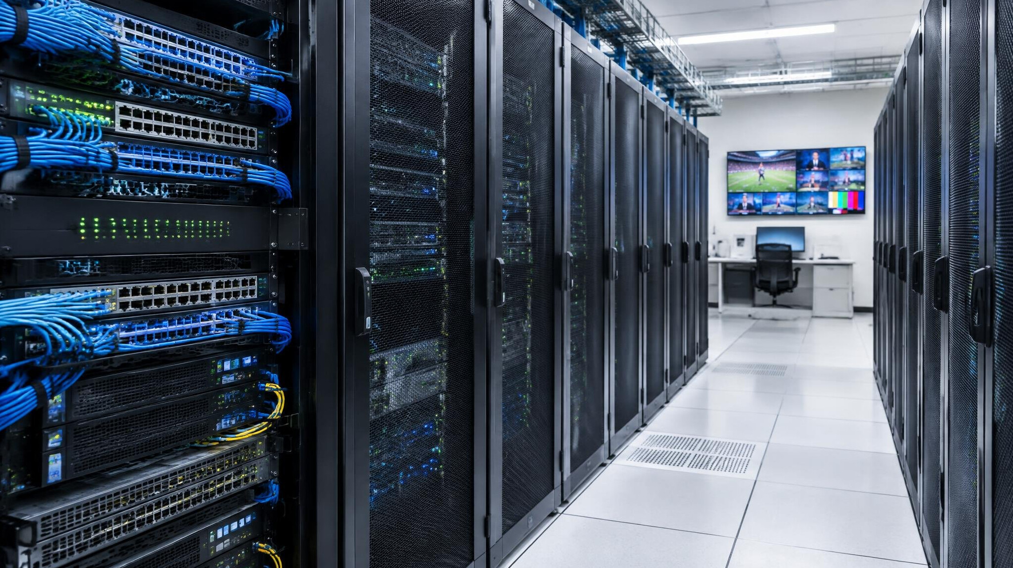 Server racks and network equipment used for broadcast content distribution
